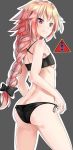  armpits ass astolfo_(fate) b-pang_(dlcksdn95) bangs bare_arms bare_shoulders big_hair bikini black_bikini black_bow bow butt_crack closed_mouth commentary_request cowboy_shot cross-laced_clothes dot_nose eyebrows_visible_through_hair fate/apocrypha fate_(series) fingernails flat_chest from_side grey_background hair_bow hair_intakes highres long_hair looking_at_viewer looking_to_the_side lowleg lowleg_bikini male-female_symbol male_focus multicolored_hair otoko_no_ko outline pink_hair purple_eyes shiny shiny_hair side-tie_bikini sign simple_background smile solo standing stomach streaked_hair swimsuit two-tone_hair very_long_hair warning_sign white_hair white_outline 