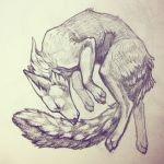  ambiguous_gender canine closed_eyed coyote feral mammal reedflower solo traditional_media_(artwork) 