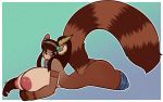  anthro areola big_breasts big_butt black_nose blush breasts brown_hair butt clothing ear_tuft female gradient_background hair legwear long_hair mammal red_panda simple_background smile socks solo tehbuttercookie tuft 