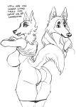  2017 anthro big_breasts big_butt breasts butt canine clothing dialogue duo english_text female hair hi_res jijis-waifus looking_back mammal panties panties_down pussy solo text underwear undressing wolf 