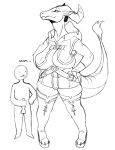  2017 anthro balls big_breasts breasts clothing dragon duo female hands_on_hips hi_res horn human jijis-waifus larger_female male mammal masturbation nipple_bulge nude penile_masturbation penis size_difference smaller_male smile 