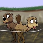  2018 anthro areola ass_to_ass beaver breasts buckteeth butt eyewear female female/female lisa_(study_partners) mammal mustelid nude otter rodent sarah_(study_partners) study_partners teeth thunderouserections vaginal water young 