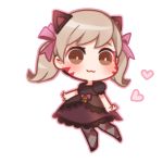  :3 animal_ears argyle argyle_legwear atobesakunolove black_cat_d.va black_dress blonde_hair blush bow brown_eyes cat_ears chibi closed_mouth d.va_(overwatch) dress facial_mark full_body hair_bow heart looking_at_viewer overwatch pantyhose pink_bow puffy_short_sleeves puffy_sleeves short_hair short_sleeves simple_background solo twintails white_background 