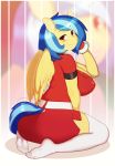  2015 3mangos absurd_res amber_eyes anthro big_breasts blue_hair breasts butt butt_pose clothed clothing digital_media_(artwork) equine fan_character feathered_wings feathers feet female hair hi_res kneeling legwear looking_at_viewer mammal multicolored_hair multicolored_tail my_little_pony pegasus plantigrade short_hair silvia_windmane smile solo two_tone_hair wings yellow_feathers zoom_layer 