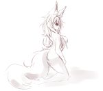  animal_humanoid big_breasts big_butt big_tail breasts butt canine female fox_humanoid hair humanoid inner_ear_fluff kneeling long_hair mammal monochrome nipples nude rear_view side_boob simple_background sketch solo sub-res white_background 