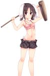  animal_ears bikini black_hair breasts bunny_ears bunny_tail carrot_necklace highres holding inaba_tewi kine looking_at_viewer mallet maturiuta_sorato navel pink_bikini pink_eyes short_hair short_shorts shorts simple_background small_breasts smile solo standing stomach swimsuit tail tankini touhou white_background 