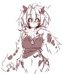  animal_humanoid black_sclera blush bottomless breasts chest_tuft clothed clothing female fluff_snake fur hair hi_res horn humanoid hybrid lamia looking_at_viewer mane monochrome monster_girl_(genre) navel reptile scales scalie shenti simple_background sketch snake solo standing sub-res tuft white_background 