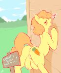  &lt;3 2014 against_wall anus areola big_breasts blush breasts busty_feral butt carrot_top_(mlp) cold-blooded-twilight cutie_mark detailed_background earth_pony english_text equine female feral friendship_is_magic fur grass green_eyes hair hi_res hooves horse looking_back mammal my_little_pony nipples nude open_mouth orange_hair outside pony presenting presenting_pussy presenting_teats pussy raised_tail scenery sign sky solo teats teeth text tongue tongue_out tree yellow_fur 