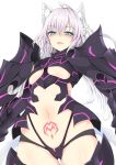  agrius_metamorphosis ahoge animal_ears ass_visible_through_thighs atalanta_(alter)_(fate) atalanta_(fate) bangs black_armor black_footwear black_gloves black_panties blue_eyes blush boots braid breasts cat_ears cat_tail commentary_request cowboy_shot elbow_gloves eyebrows_visible_through_hair fate/grand_order fate_(series) french_braid from_below gauntlets gloves hair_between_eyes half-closed_eyes highleg highleg_panties highres long_hair looking_at_viewer looking_down navel open_mouth panties pauldrons pubic_tattoo shiny shiny_hair shiny_skin sidelocks silver_hair simple_background small_breasts smile solo standing stomach sukage tail tattoo thigh_boots thigh_gap thighhighs turtleneck underboob underwear white_background 