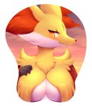  2018 big_breasts breasts bust_portrait canine chest_tuft delphox eyelashes featureless_breasts front_view fur half-closed_eyes looking_at_viewer mammal mousepad nintendo orange_eyes orange_fur pok&eacute;mon pok&eacute;mon_(species) portrait shadow slit_pupils smile snout solo tuft video_games white-castle white_fur yellow_fur 