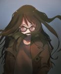  1girl black_hair female glasses kareido_(kaleidoscope) long_hair messy_hair original round_eyewear solo 