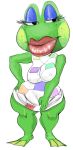  amphibian animal_crossing anthro big_lips black_eyes bottomless breasts clothed clothing female frog jambette_(animal_crossing) lips looking_away nintendo pdxyz pose shirt solo standing video_games webbed_feet wide_hips 