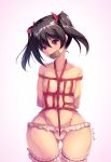  ass_visible_through_thighs ball_gag bdsm black_hair bondage bound bow breasts commentary crotch_rope gag gagged hair_bow highres lingerie love_live! love_live!_school_idol_project maullarmaullar meme meme_attire nipples nude red_eyes restrained rope shibari short_twintails small_breasts solo thighhighs thighs tied_up twintails underwear wide_hips yazawa_nico 