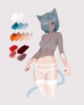  animal_ears arms_at_sides bare_arms bare_shoulders blue_hair bra breasts cat_ears cat_girl cat_tail cleavage closed_mouth color_guide commentary cropped_legs deel_(rkeg) english_commentary expressionless garter_belt grey_background highres lingerie looking_at_viewer navel original panties simple_background sketch small_breasts standing stomach strapless strapless_bra tail thighhighs underwear underwear_only white_bra white_legwear white_panties 