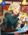  blush dress eating eyes_closed food green_hair handa_roco idolmaster idolmaster_million_live! idolmaster_million_live!_theater_days long_hair twintails 