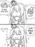  2koma =_= \m/ ark_royal_(kantai_collection) braid comic commentary crown cup english english_commentary french_braid greyscale guin_guin hairband kantai_collection long_hair mini_crown monochrome multiple_girls neck_brace short_hair smile sparkle sweatdrop teacup tearing_up tears typo warspite_(kantai_collection) wheelchair 