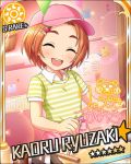  blush cap card_(medium) character_name dress eyes_closed idolmaster idolmaster_cinderella_girls orange_hair ryuzaki_kaoru short_hair smile stars 