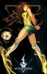  alternate_costume arms_behind_back asymmetrical_hair ball brazil breasts brown_hair dark_skin electricity highres interlocked_fingers knee_pads kneehighs large_breasts laura_matsuda long_hair looking_back metalhanzo ribbed_legwear shorts sleeveless soccer soccer_ball soccer_uniform solo sportswear street_fighter street_fighter_v undercut wristband 