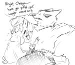  2017 al_(weaver) anthro blush canine caprine clothed clothing dialogue disney duo fur hand_on_head male male/male mammal monochrome nervous nobby_(artist) pack_street remmy_cormo sheep size_difference sweat text wolf wool zootopia 