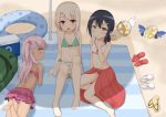  :d aroma0501 ass bangs bare_arms bare_shoulders barefoot bikini black_hair blanket blue_innertube blush brown_eyes brown_footwear chloe_von_einzbern closed_mouth commentary_request cooler dark_skin day eyebrows_visible_through_hair fate/kaleid_liner_prisma_illya fate_(series) front-tie_bikini front-tie_top green_bikini hair_bobbles hair_ornament highres illyasviel_von_einzbern innertube leg_up light_brown_hair long_hair lying magical_ruby magical_sapphire miyu_edelfelt multiple_girls on_stomach one_side_up open_mouth outdoors parted_lips pink_bikini pink_hair polka_dot polka_dot_innertube red_eyes red_footwear sandals sarong side-tie_bikini sitting smile soles star swimsuit toenails white_bikini white_footwear 