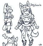  angel_(lightsource) anthro armor bone bracers breasts canine chainmail dog female helmet hi_res lightsource looking_at_viewer mammal melee_weapon monochrome sketch smile solo sweat sword weapon 