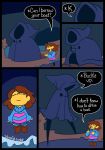  ambiguous_gender boat child comic dialogue english_text hi_res hood human humor long_legs mammal plumfsh protagonist_(undertale) river_person_(undertale) stripes text underground undertale vehicle video_games young 