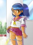  :p belly_button blue_hair bracelet choker cute flaccid hazel_eyes headband naughty panties panty_pull pee_spray peeing penis school_uniform schoolgirl shirt_pocket skirt skirt_lift standing_pee tongue_out trap trees uncensored window 