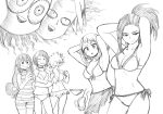  6+girls :o absurdres armpits arms_behind_head arms_up ashido_mina asui_tsuyu bikini bikini_top_removed bloodshot_eyes blush_stickers boku_no_hero_academia breasts choker cleavage crossed_arms cup drinking drinking_straw frilled_bikini frills front-tie_top greyscale groin hagakure_tooru hair_rings halterneck highres horikoshi_kouhei horns invisible jirou_kyouka kaminari_denki long_hair low-tied_long_hair medium_breasts mineta_minoru monochrome multiple_boys multiple_girls navel official_art one-piece_swimsuit open_mouth plug ponytail projected_inset sarong short_hair side-tie_bikini sketch smile striped striped_swimsuit swimsuit topless traditional_media uraraka_ochako wardrobe_malfunction yaoyorozu_momo 