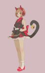  adapted_costume animal_ears bangs bell belt black_gloves black_one-piece_(module) brown_eyes brown_hair cat_ear_headphones cat_ears cat_tail collared_shirt daigoman fake_animal_ears full_body gloves grey_background headphones high_heels highres jingle_bell looking_at_viewer meiko necktie polka_dot project_diva_(series) red_footwear sakine_meiko sash shirt short_hair skirt sleeveless sleeveless_shirt smile socks solo swept_bangs tail tail_bell vocaloid white_legwear 