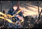  amestris_military_uniform anonamos black_hair blake_belladonna bow commentary cosplay fire fullmetal_alchemist gloves hair_bow long_hair roy_mustang roy_mustang_(cosplay) rwby solo yellow_eyes 