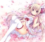 :o animal_ears babydoll bangs blonde_hair blush bow bow_panties breasts bunny_ears choker cleavage collarbone commentary_request eyebrows_visible_through_hair frilled_legwear hair_between_eyes highres korie_riko large_breasts long_hair navel no_shoes original panties parted_lips partial_commentary petals pink_choker pink_panties purple_eyes solo thighhighs underwear white_legwear wrist_cuffs 