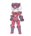  bangs blade_(galaxist) commentary_request desktop_army facial_mark fang full_body glowing gundam gundam_build_divers hair_between_eyes helmet looking_at_viewer mecha_musume ogre_gn-x open_mouth pink_eyes short_hair silver_hair solo standing white_background 