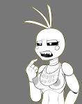  android animatronic areola avian beakless bib big_(disambiguation) bird black_sclera breasts chicken digital_media_(artwork) female five_nights_at_freddy&#039;s five_nights_at_freddy&#039;s_2 freepancakes grey_background machine navel nipples non-mammal_breasts open_mouth robot sharp_teeth simple_background solo teeth text toy_chica_(fnaf) video_games 