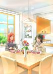  :d bangs black_hair bottle cactus chair collared_shirt commentary_request cover cover_page cup cupboard day dining_room eating flower fork indoors jar jewelry long_hair long_sleeves love_live! love_live!_school_idol_project low_ponytail marimuu meal mug multiple_girls nishikino_maki open_mouth pendant placemat plant plate potted_plant purple_eyes red_eyes red_hair red_scrunchie scrunchie shirt smile striped striped_shirt table vase window wine_bottle yazawa_nico 