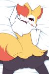 &lt;3 &lt;3_eyes anus ass_up blush braixen butt collar female half-closed_eyes hi_res lying nintendo nude on_front open_mouth pinkcappachino pok&eacute;mon pok&eacute;mon_(species) pussy rear_view red_eyes simple_background smile solo teeth uncensored video_games white_background 