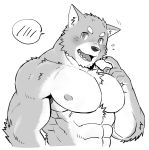  2018 abs anthro biceps black_and_white canine fur hi_res kemono male mammal monochrome muscular muscular_male nipples pecs simple_background solo xxomgx 