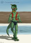  2018 anthro argonian broken_horn bulge clothed clothing collar digital_media_(artwork) eyeshadow feathers green_scales hi_res horn horn_ring looking_at_viewer makeup male mostly_nude outside red_feathers ring scales scalie seductive shows-his-scales signature slit_pupils solo speedo swimming_pool swimsuit tattoo the_elder_scrolls theandymac toe_ring topless underwear underwear_pull video_games walking watermark wet yellow_eyes 