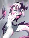  anthro curved_horn digital_media_(artwork) dragon hair horn male nude penis pink_hair raining solo standing white_hair xenoda 
