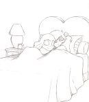  ambiguous_gender anthro bed caprine clothed clothing denzeltip duo girly hi_res mammal monochrome pillow rodent sheep sleeping smile squirrel 