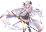  asymmetrical_legwear black_gloves black_legwear blue_eyes contrapposto fingerless_gloves floating_hair gloves granblue_fantasy hair_ornament hair_over_one_eye holding holding_sword holding_weapon horns katana long_hair looking_at_viewer narmaya_(granblue_fantasy) parted_lips pointy_ears purple_hair sheath shiny shiny_skin simple_background sleeveless solo standing sword thighhighs tobade_(tbdfactory) unsheathed very_long_hair weapon white_background 