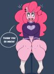  anthro big_breasts blue_eyes breasts clothed clothing earth_pony english_text equine fan_character female friendship_is_magic hair hi_res horse hugtastic_pinkie_pie mammal my_little_pony navel pink_hair pinkie_pie_(mlp) pony simple_background sitting solo somescrub text thick_thighs voluptuous wide_hips 