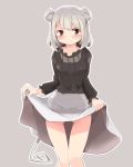 absurdres animal_ears ass_visible_through_thighs black_shirt blush closed_mouth commentary grey_hair highres long_skirt long_sleeves mouse_ears mouse_tail mukuroi nazrin red_eyes see-through shirt short_hair skirt skirt_lift solo tail thigh_gap thighs touhou white_skirt 