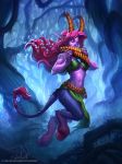  claws clothing eyes_closed female forest fur hair hearthstone hooves horn jewelry loincloth panpipes purple_hair purple_skin satyr shikigami tree ursula_dorada video_games warcraft 