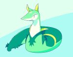  abstract_background ambiguous_gender cyan_background derfisch digital_media_(artwork) feral green_body nintendo pok&eacute;mon pok&eacute;mon_(species) reptile scalie serperior slightly_chubby smile snake solo thick_tail video_games white_body yellow_body 
