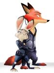 2018 anthro badge belt bulletproof_vest canine claws clothed clothing crossed_arms dipstick_ears disney duo earpiece female fox gloves green_eyes judy_hopps lagomorph looking_at_viewer male mammal nick_wilde police police_uniform purple_eyes rabbit simple_background standing thewyvernsweaver toe_claws uniform utility_belt white_background zootopia 