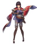  bangs belt black_hair book boots bracelet breasts brown_eyes brown_footwear brown_gloves cape collarbone cuboon elbow_gloves fire_emblem fire_emblem:_thracia_776 fire_emblem_heroes full_body gloves highres jewelry lips medium_breasts necklace official_art olwen_(fire_emblem) pants short_hair shoulder_armor sidelocks solo standing thigh_boots thighhighs transparent_background 