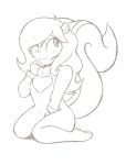  anthro blush clothed clothing denzeltip female fur hair hi_res kneeling mammal monochrome rodent solo squirrel 