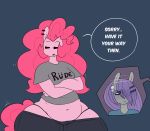  anthro breasts clothed clothing duo ear_piercing earth_pony english_text equine eyes_closed fan_character female friendship_is_magic hair horse huge_hips hugtastic_pinkie_pie mammal maud_pie_(mlp) midriff my_little_pony navel piercing pink_hair pinkie_pie_(mlp) pony purple_hair simple_background slightly_chubby somescrub speech_bubble text voluptuous wide_hips 