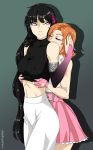  2girls black_hair breasts erect_nipples genderswap lie_ren long_hair multiple_girls nipples nora_valkyrie orange_hair purple_eyes rwby yaya_(y8ay8a) yuri 