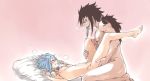  1boy 1girl black_hair blue_hair blush breasts fairy_tail gajeel_redfox interracial levy_mcgarden nipples nude panting romantic sex small_breasts smile sweat 